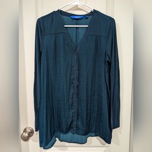 Teal Button Down Blouse with Rib Knit Sleeves - Simply Vera Vera Wang size LG